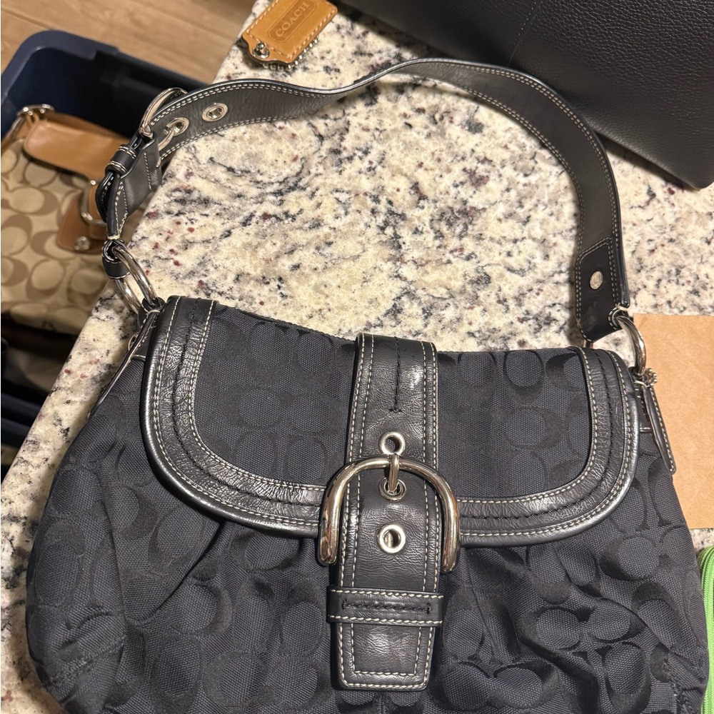 Coach SoHo Black Shoulder Bag with Silver Accents and Matching wallet